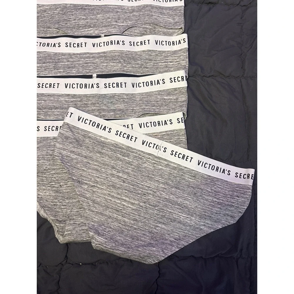 NEW‎ Victoria's Secret Gray Logo Waist Bikini Panties 5 Pack, Size M